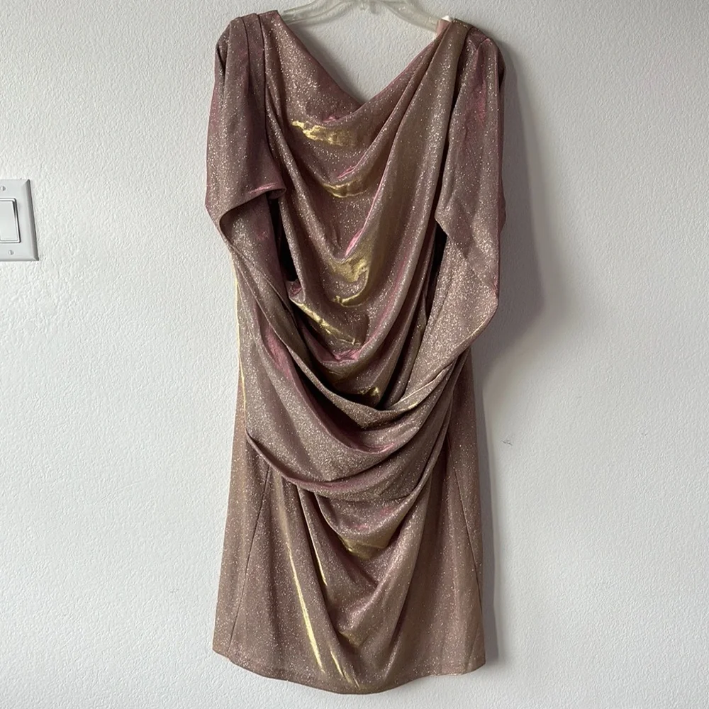 Betsy & Adam Gold and Pink Ruched Sheath Midi Dress - Picture 6 of 14